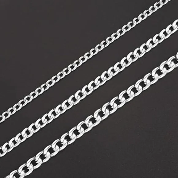 Stainless Steel Cuban Link Curb Chain Necklace for Men Silver/18k Gold Plated - Picture 3 of 3